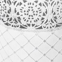 Product Plant pot with lace pattern, metal container, decorative bucket, white, silver, shabby chic, H28/25.5/23.5cm, Ø29.5/25.5/20cm, set of 3