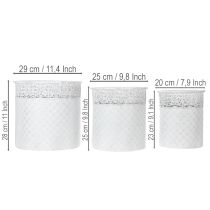 Product Plant pot with lace pattern, metal container, decorative bucket, white, silver, shabby chic, H28/25.5/23.5cm, Ø29.5/25.5/20cm, set of 3