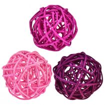 Product Rattan balls light pink purple assorted rattan Ø5cm 24 pcs