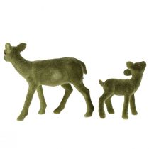 Product Deer Decoration Figures Christmas Green Flocked Deer with Fawn in Set H9/5.5cm 4 Pcs
