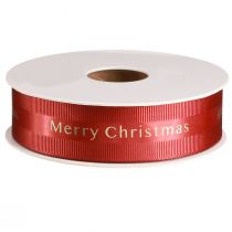Product Red Christmas ribbon with golden 'Merry Christmas' lettering Width 25mm Length 20m