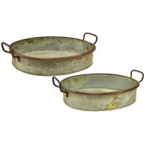 Product Bowl Oval Metal Tray Handle Rust 46/52cm Set of 2