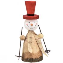 Product Snowman made of wood decorative figure with hat red natural H20.5cm