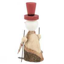 Product Adorable set of 2 wooden snowmen with red top hats – winter table decoration – natural &amp; red, 15.5 cm 2 pieces