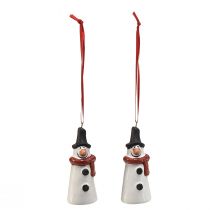 Product Cheerful Snowman Hanging Decoration – White with Red Scarf and Black Hat, 7.5 cm – Perfect for Festive Christmas Trees – 6 pcs