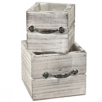 Product Wooden Drawer Set with Handle, White Wiped, 12x12cm &amp; 9x9cm - Rustic Storage - Set of 2