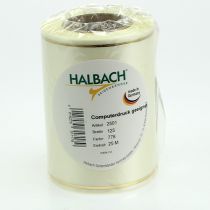 Product Cream-colored wreath ribbon with gold edge, supersatin, 125mm wide, 25m long - Waterproof, ideal for computer printing &amp; environmentally friendly