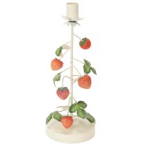 Product Metal taper candle holder with strawberry decoration, cream, round, H26cm