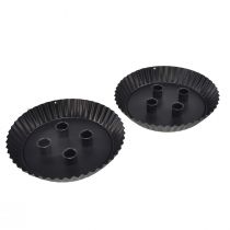 Product Metal cake-shaped candle holder – Black, Ø 24 cm – Elegant table decoration for 4 candles – 2 pieces