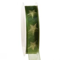 Product Star Ribbon Green Gold Organza Ribbon Christmas W25mm L18m
