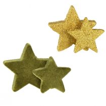 Product Scatter decoration stars green and gold with glitter table decoration Christmas 4/5cm 40 pcs