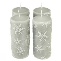 Product Pillar Candles Grey Candles Snowflakes 150/65mm 4 Pcs