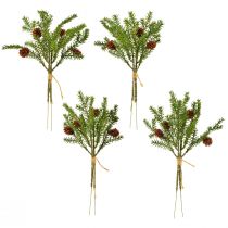 Product Artificial fir branch with natural cones, jute Christmas decoration, 28cm, set of 4 pieces