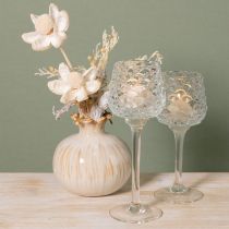 Product Glass tealight holder, cone shape, with base, H19.5/22.5cm, set of 2