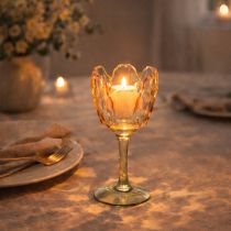 Product Tulip-shaped glass tealight holder, vintage style, romantic home decoration, 20cm