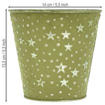 Product Silver and Green Metal Plant Pot with Star Design Ø14cm