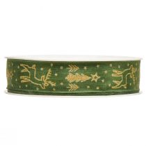 Product Christmas ribbon wire edge reindeer green gold W25mm L18m