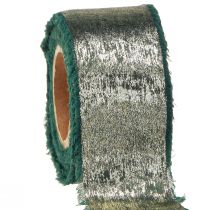 Product Christmas Ribbon Green Gold Frayed Vintage W40mm L10m