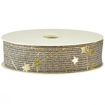 Product Christmas ribbon with stars ribbon black white gold 25mm 18m