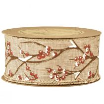 Product Christmas Ribbon Winter Rowanberries Red White W50mm L10m