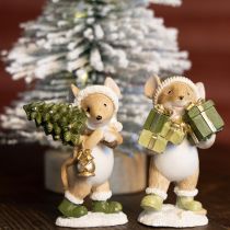 Product Christmas mice decoration mouse green brown H8cm 2 pcs