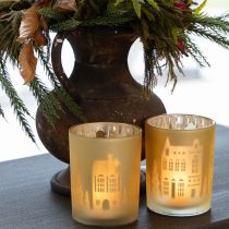 Product Lantern glass silver gold city silhouette H12.5cm 4 pcs