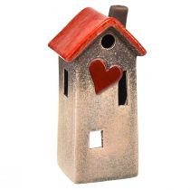 Product Ceramic house lantern with red roof and heart window – 17.5 cm 2 pcs