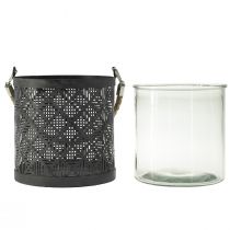 Product Lantern metal decoration Lantern with handle and glass Anthracite Ø16cm 2pcs