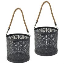 Product Lantern metal decoration lantern handle anthracite Ø16cm 2pcs