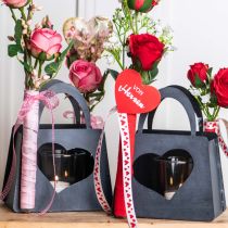 Product Lantern Metal Decoration Bag with Heart Anthracite H18cm 2pcs