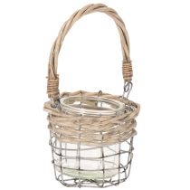 Product Lantern tealight holder glass metal willow Ø10.5cm 3pcs