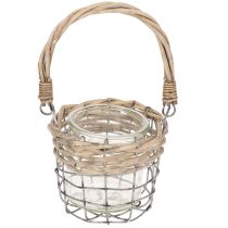 Product Lantern tealight holder glass metal willow Ø10.5cm 3pcs