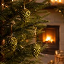 Product Green Ceramic Pine Cone Hanging Decorations – Set of 3, 5cm