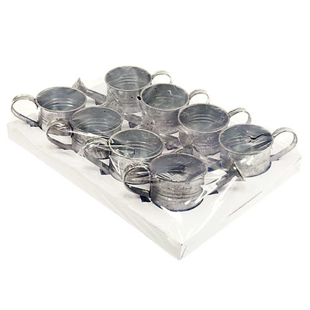 Floristik24.co.uk Tin watering cans Gray washed Ø7,5cm 8pcs buy cheap
