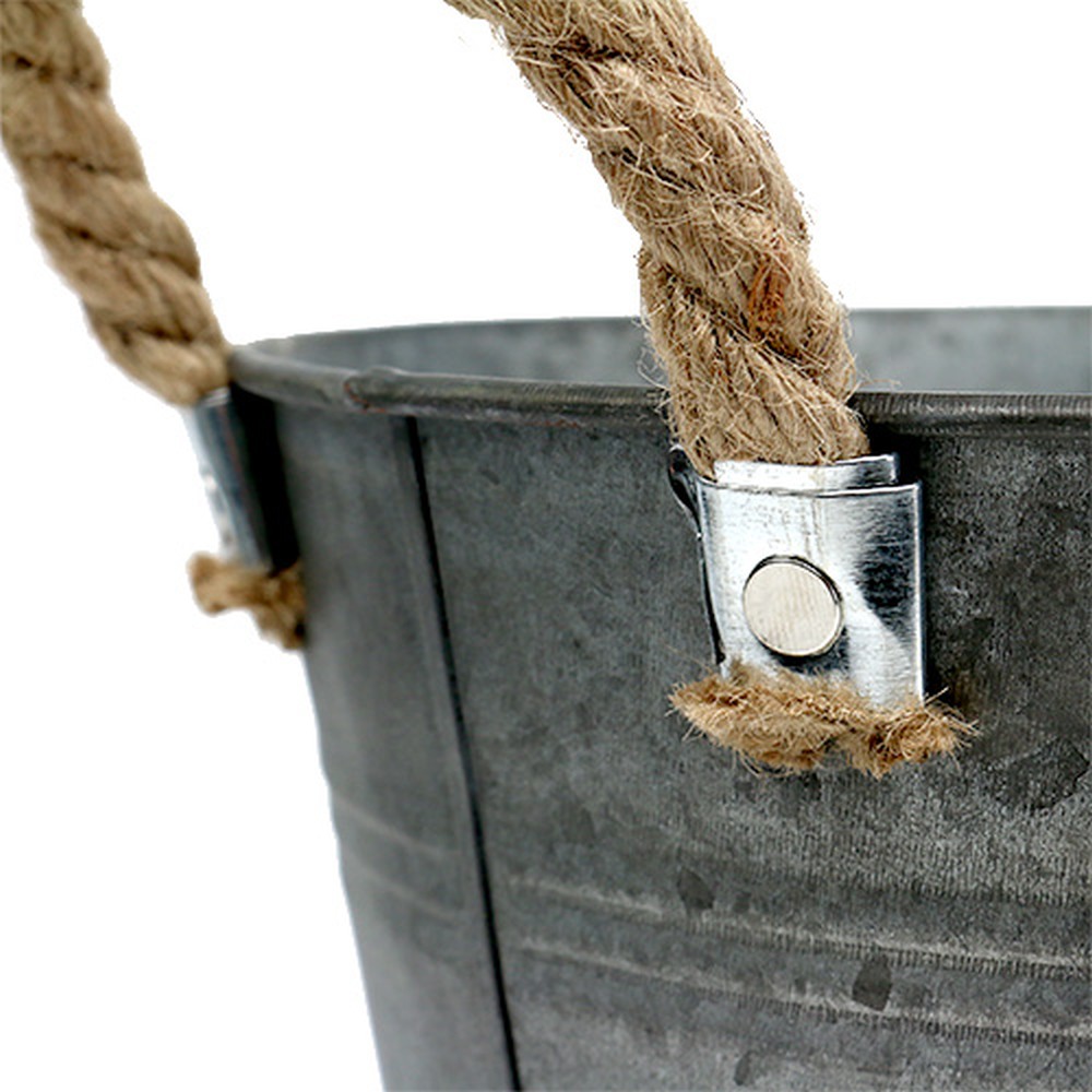 Floristik24.co.uk Tin bucket antique with rope handles Ø22cm H20cm 2pcs