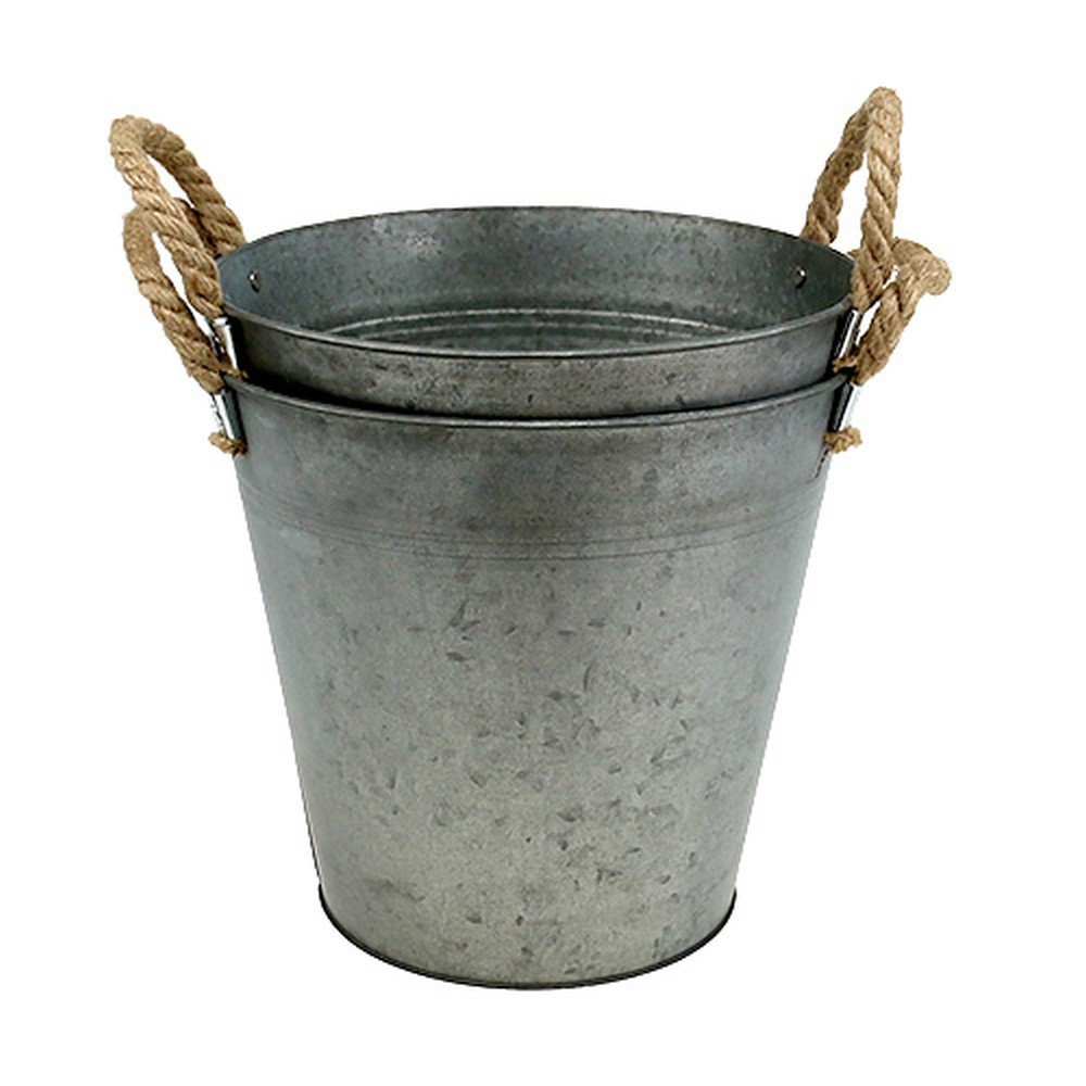 Floristik24.co.uk Tin bucket antique with rope handles Ø22cm H20cm 2pcs