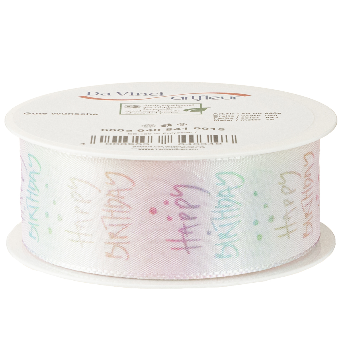 Birthday Function Ribbon Happy Birthday pastel gift ribbon, 40mm x 15m | Floristik24