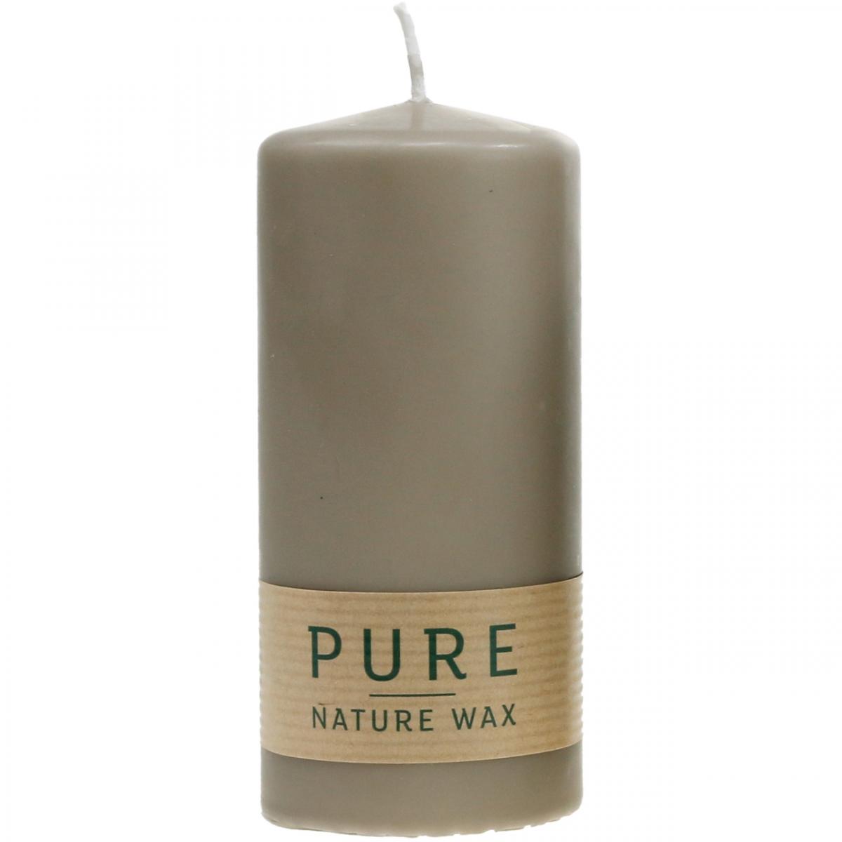 Floristik24.co.uk Pure pillar candle brown 130/60 natural wax candle
