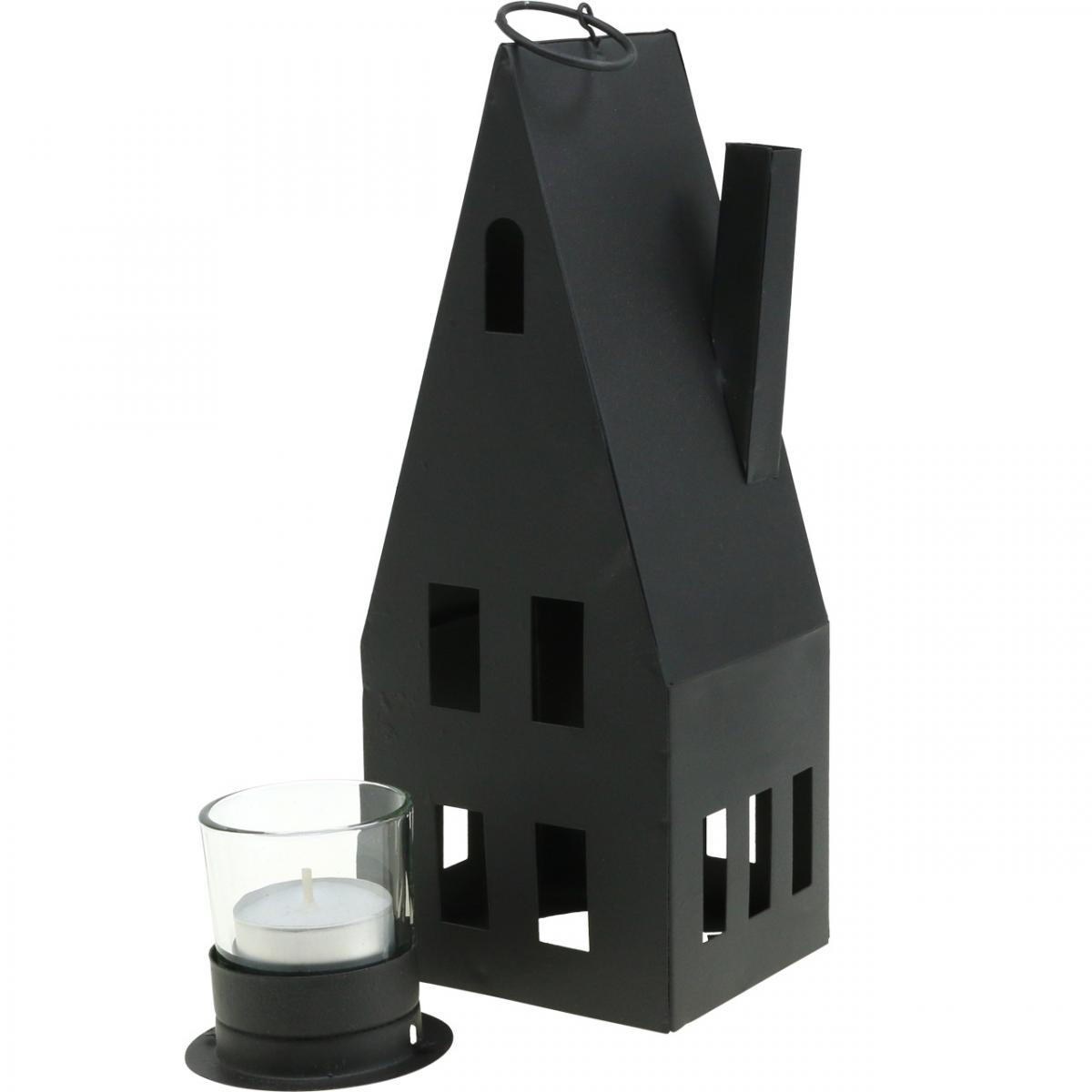 Floristik24.co.uk Tea light house, light house metal black Ø4.4cm H24cm