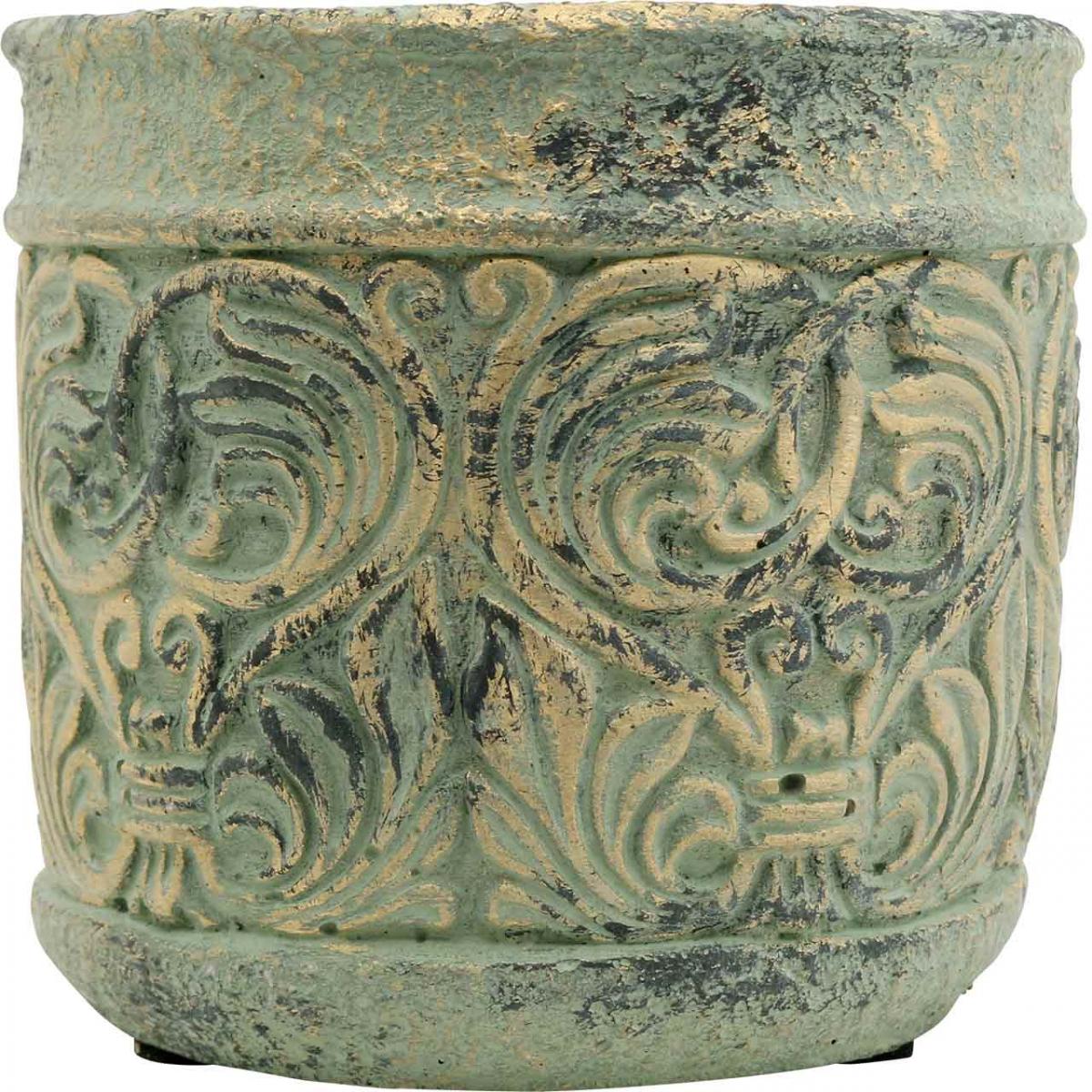 Floristik24.co.uk Planter antique look green, gold concrete pot Ø11cm H12.5cm