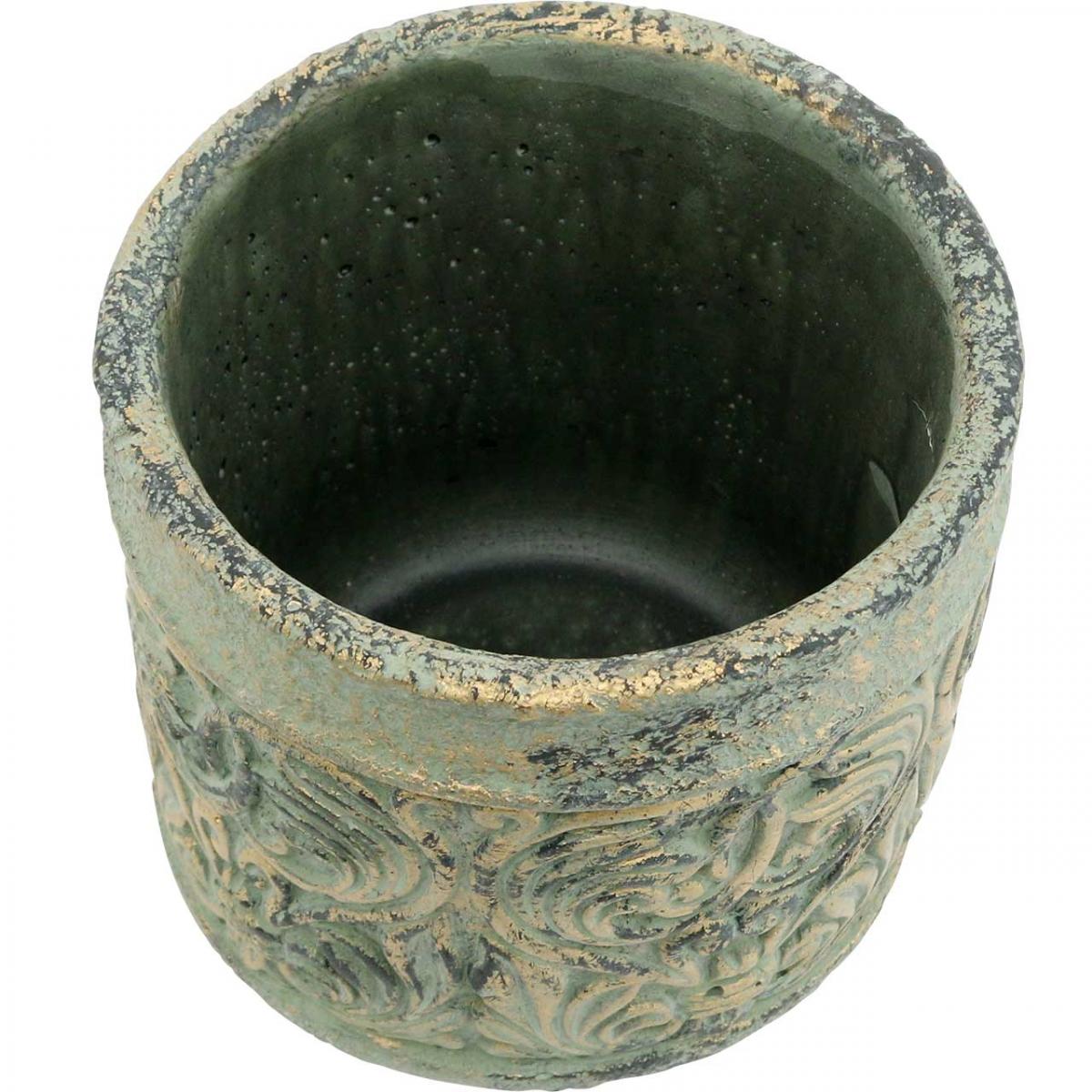 Floristik24.co.uk Planter antique look green, gold concrete pot Ø11cm H12.5cm