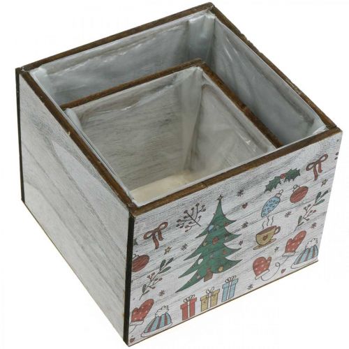 Product Wooden planter Christmas decoration white, colored 20 × 20/15 × 15cm, set of 2