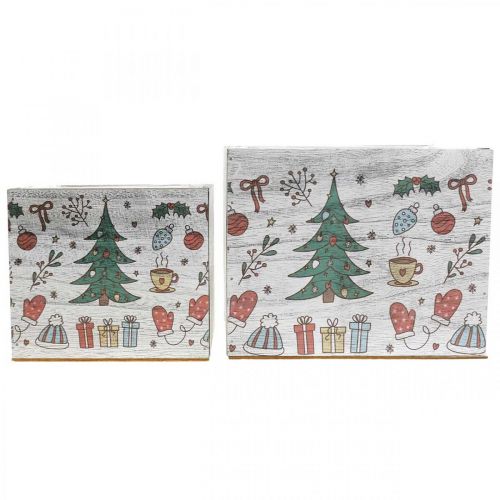 Product Wooden planter Christmas decoration white, colored 20 × 20/15 × 15cm, set of 2