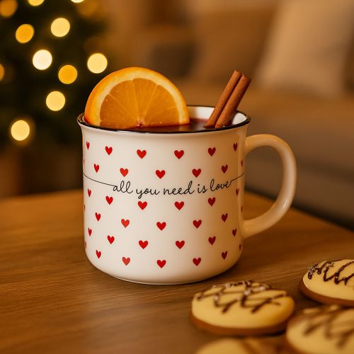 Floristik24 Cup with hearts ceramic cup white red Ø9cm H9cm