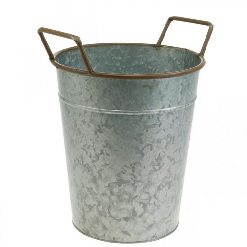 Product Planter with handles, metal container for planting, plant pot silver, brown Ø24cm H32.5cm