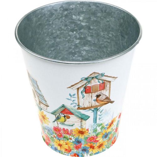 Product Tin pot with birdhouses, summer decoration, planter H14.5cm Ø13.5cm