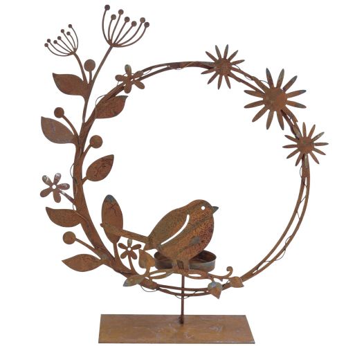 Bird deco flower tealight holder rust look 24×27×6cm