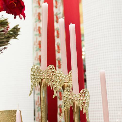 Floristik24 Candle plug angel wings glitter gold 11cm x 9cm 6pcs
