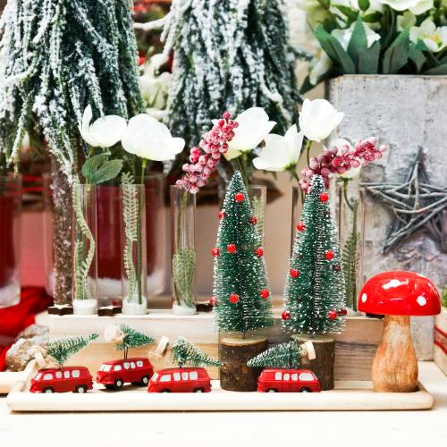 Product Tree decoration car with fir 6,5cm for hanging 4pcs