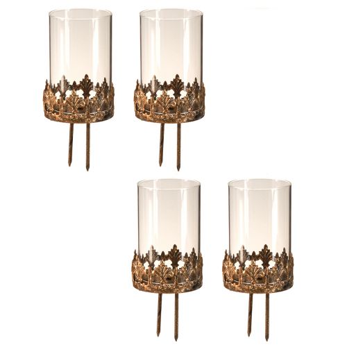Product Tealight holder with glass for sticking antique look gold Ø5.5cm 4pcs